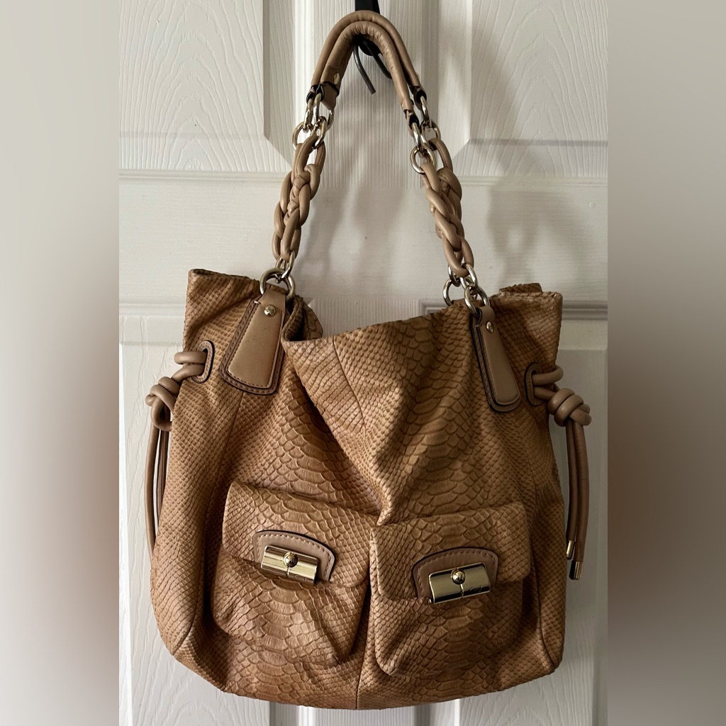 Coach Large Tan Python Shoulder Bag Slouchy Purse